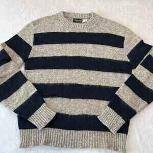 Jamaica Bay Vintage Gray Black Striped Wool Sweater Size XL